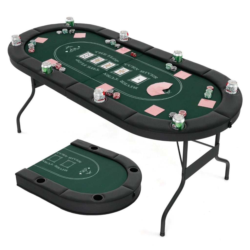 Tavolo da poker pieghevole 182cm per 8 giocatori, Tavolo da gioco ovalo per blackjack texas hold¡¯em Verde