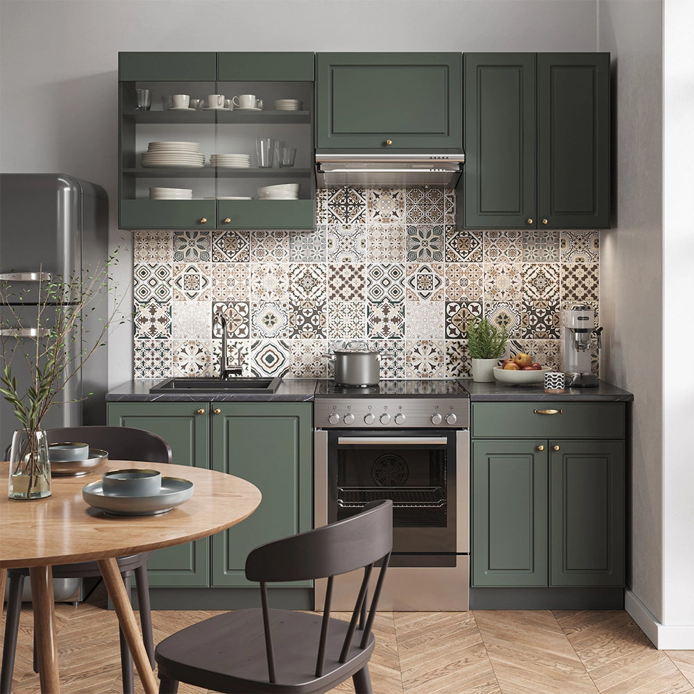 Cucina componibile Fame-Line Verde-oro rustico/Antracite 200 cm, PL Marmo Vicco
