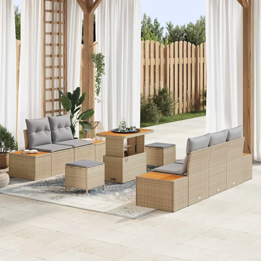 Set Divano da Giardino con cuscino 8 pcs Beige e Grigio Chiaro