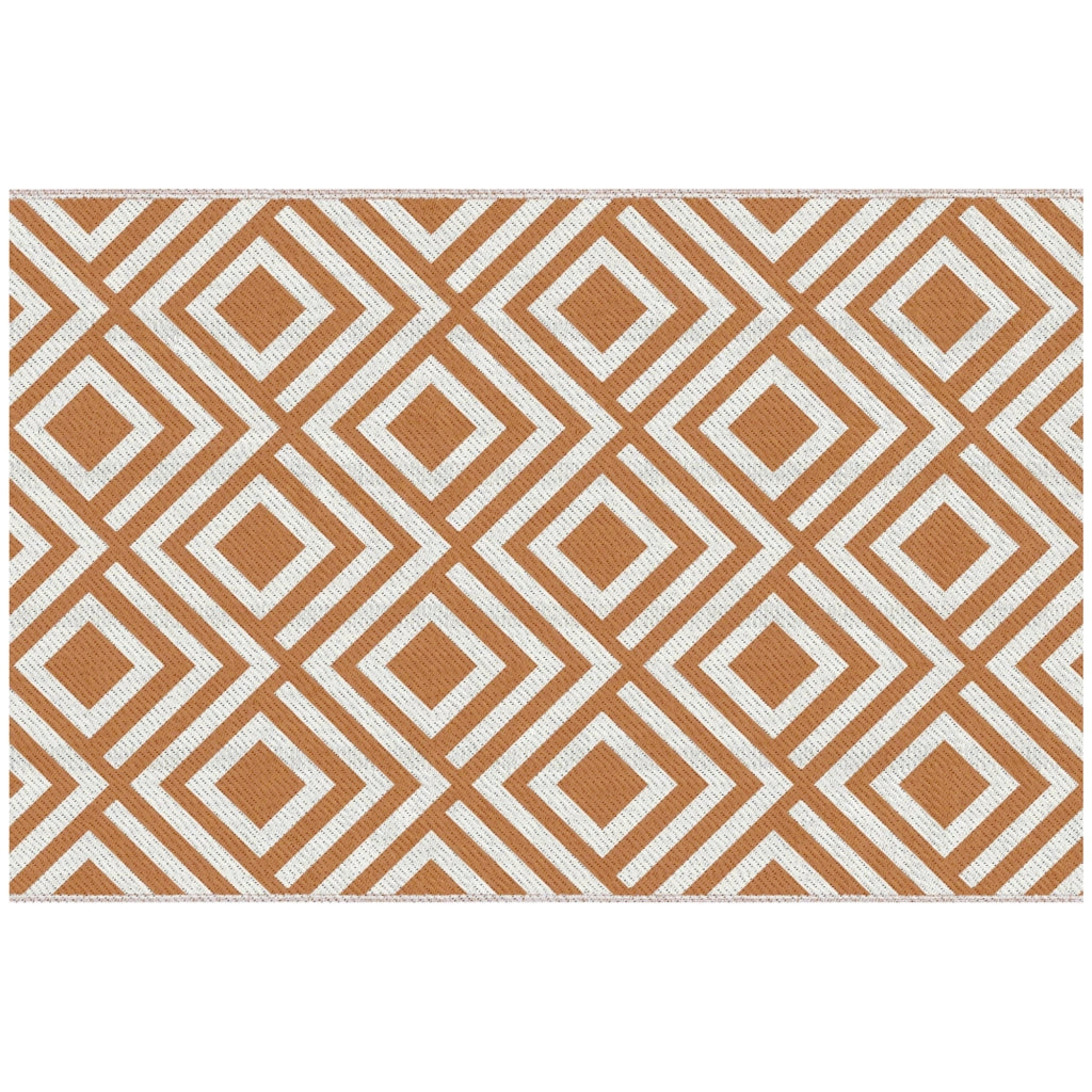 Tappeto da Esterno Reversibile 182x274 cm con Fantasia Geometrica Marrone e Bianco