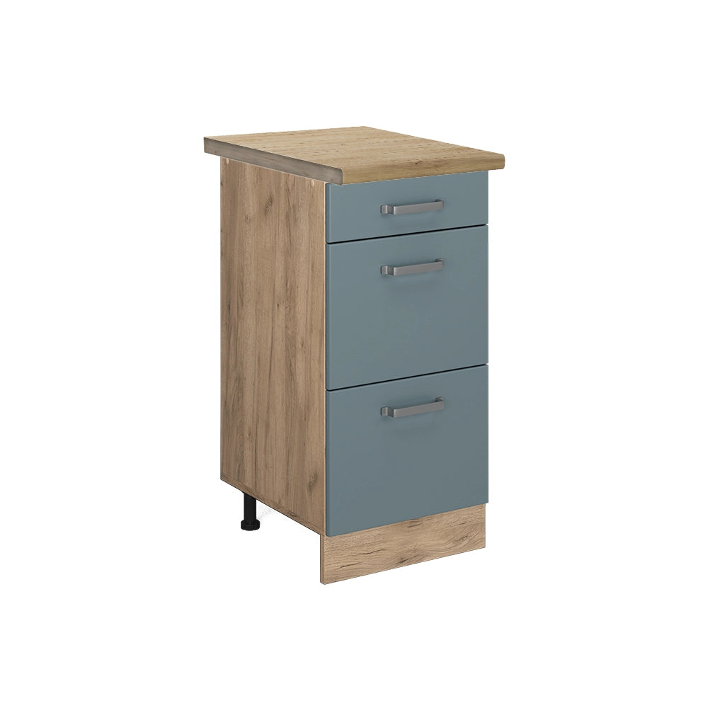 Vicco Mobiletto base per cucina Grigio-blu 40 cm con cassetti, PL Rovere