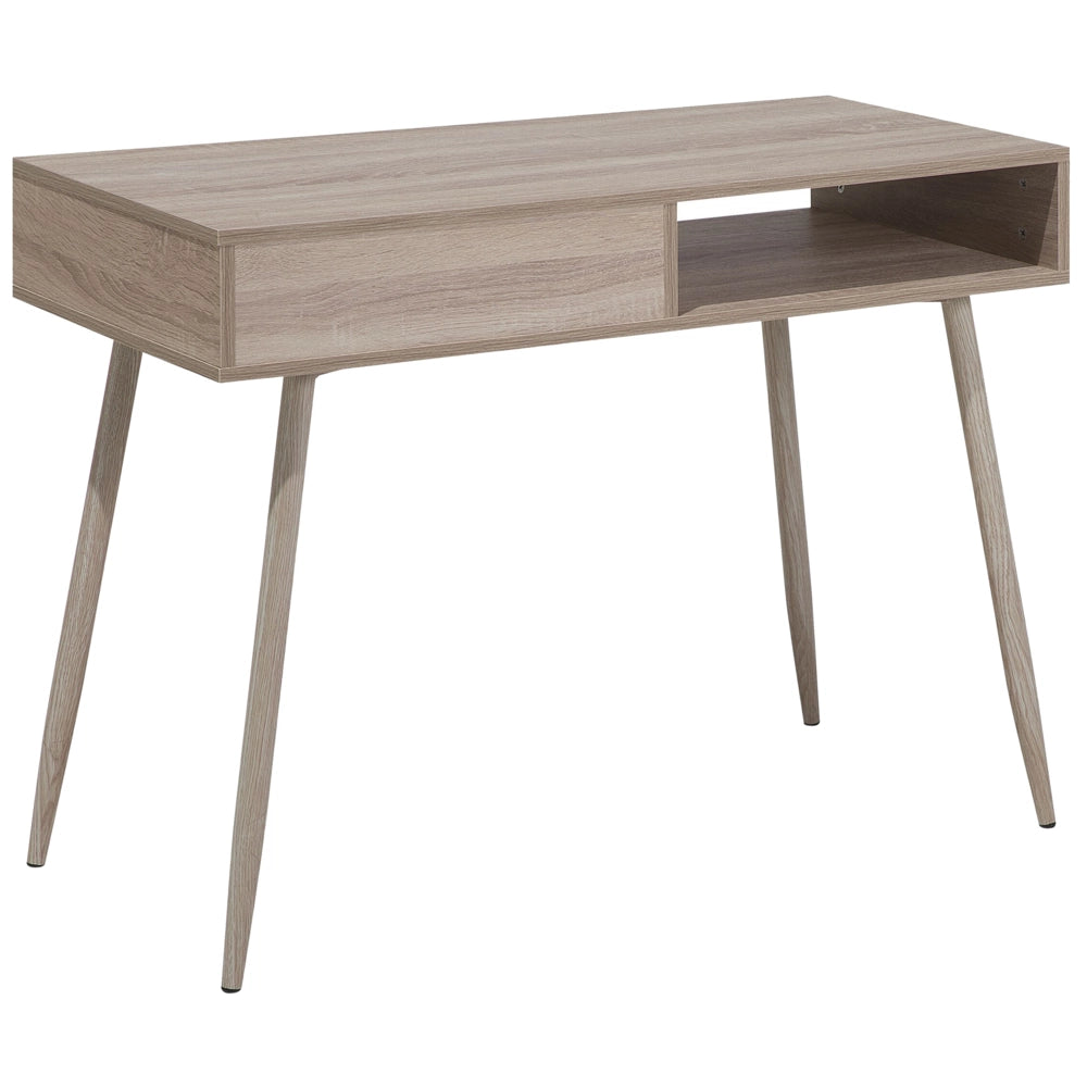 Scrivania da Ufficio in Legno Chiaro e Bianco 100 x 48 cm Cassetto Scaffale Scandinavo