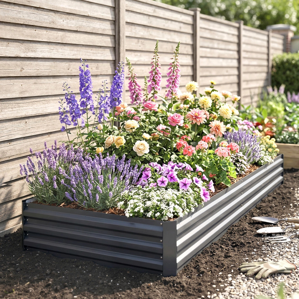 Giardiniere da esterno rettangolare ¨C zephmum ¨C grigio acciaio 241x90x30 cm