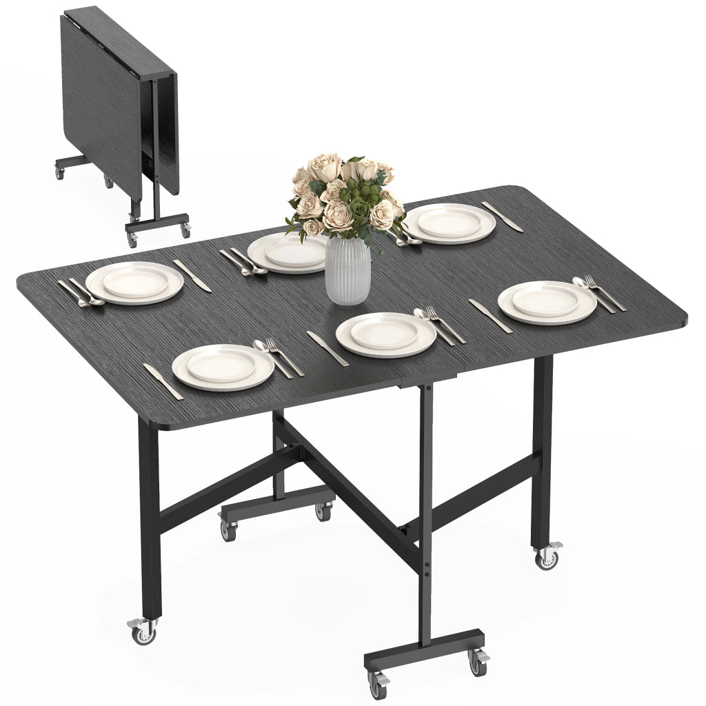 Tavolo Pieghevole per 4-6 Persone con Ribalte e Ruote ¨C zephmum ¨C 120x80x73 cm Nero Effetto Legno