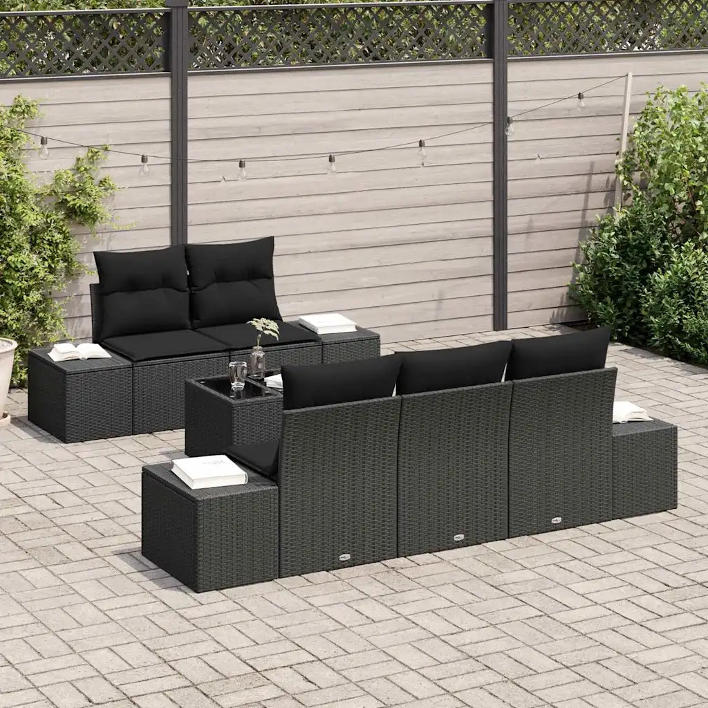 Set Divano da Giardino con cuscino 6 pcs Nero polyrattan