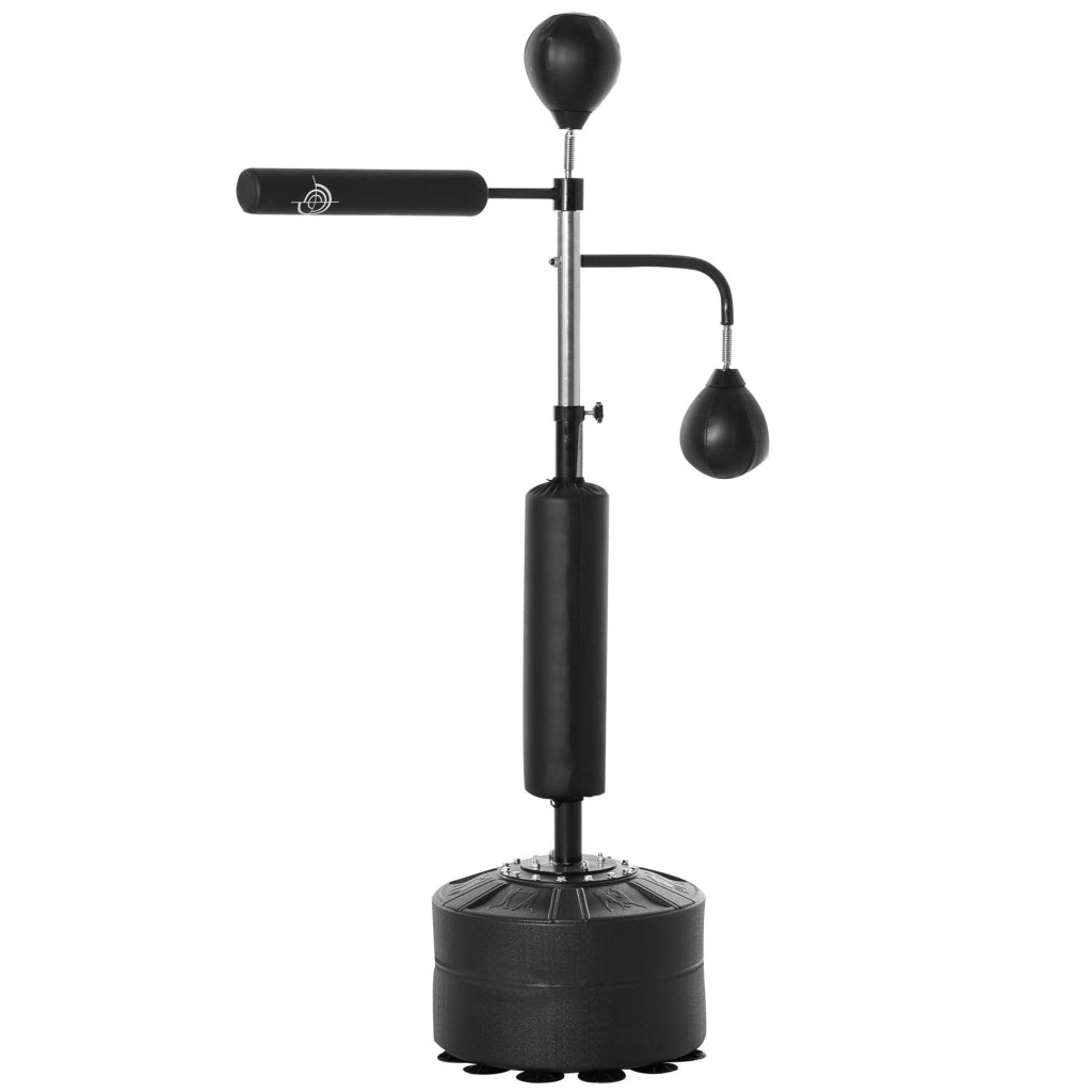 Sacco Boxe da Terra 4 in 1 con 2 Speedball, Barra Girevole e Sacco, Altezza Regolabile da 160-230cm, Nero