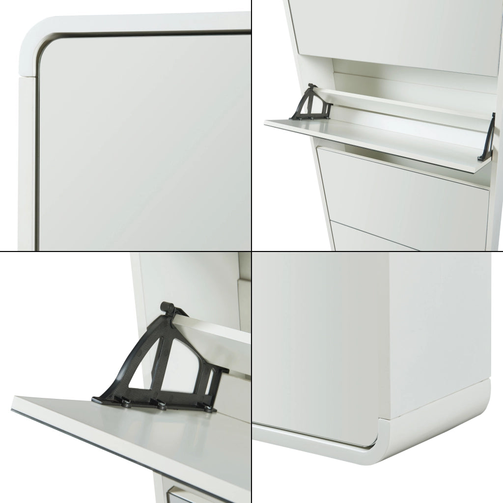 Scarpiera Aure con Ante a Specchio e 5 Contenitori Ribaltabili 180 x 63 x 24 cm Bianco [en.casa]