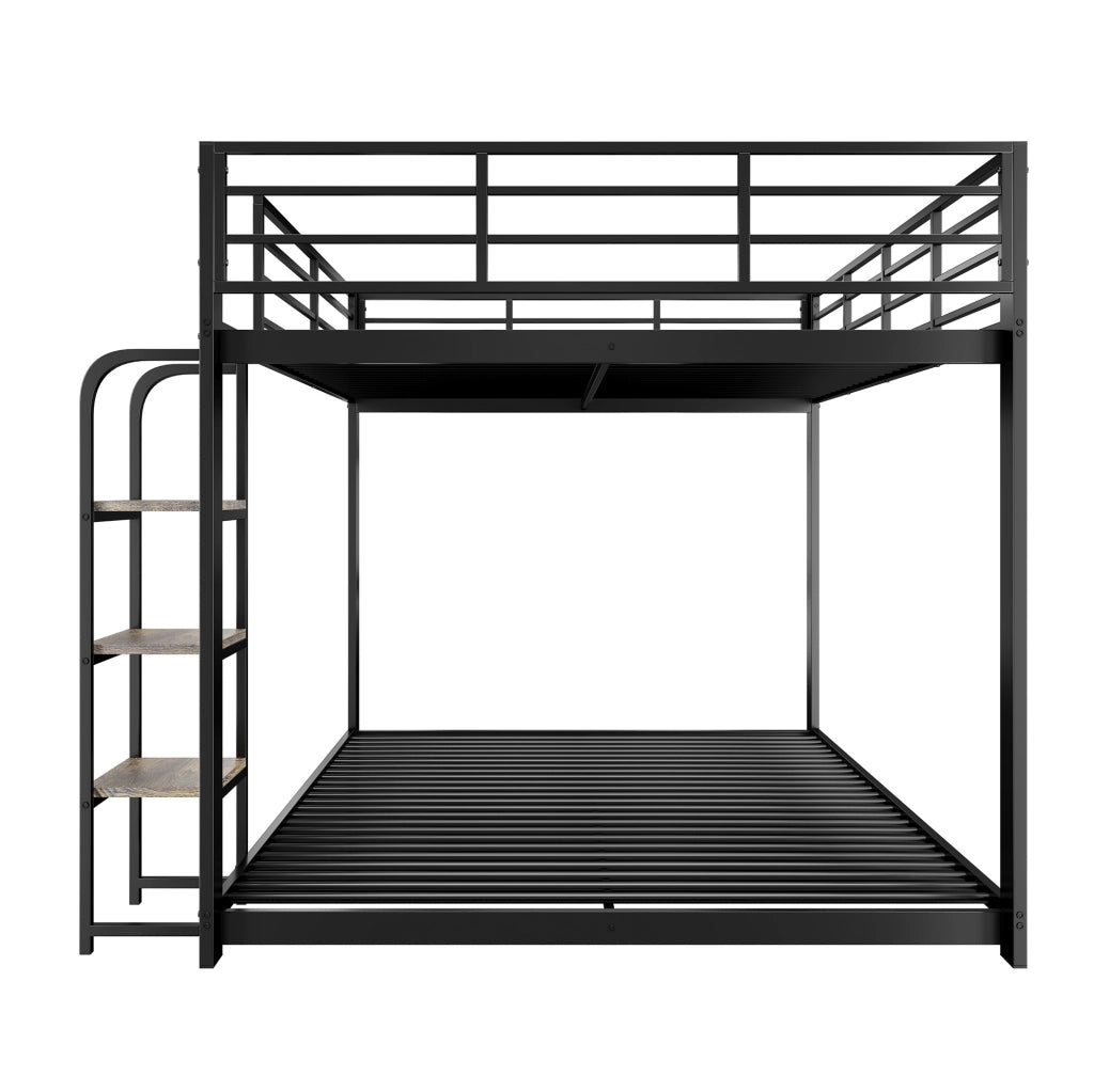 Letto a castello 140x200 cm con scala ampia e spondine di sicurezza in MDF e metallo nero
