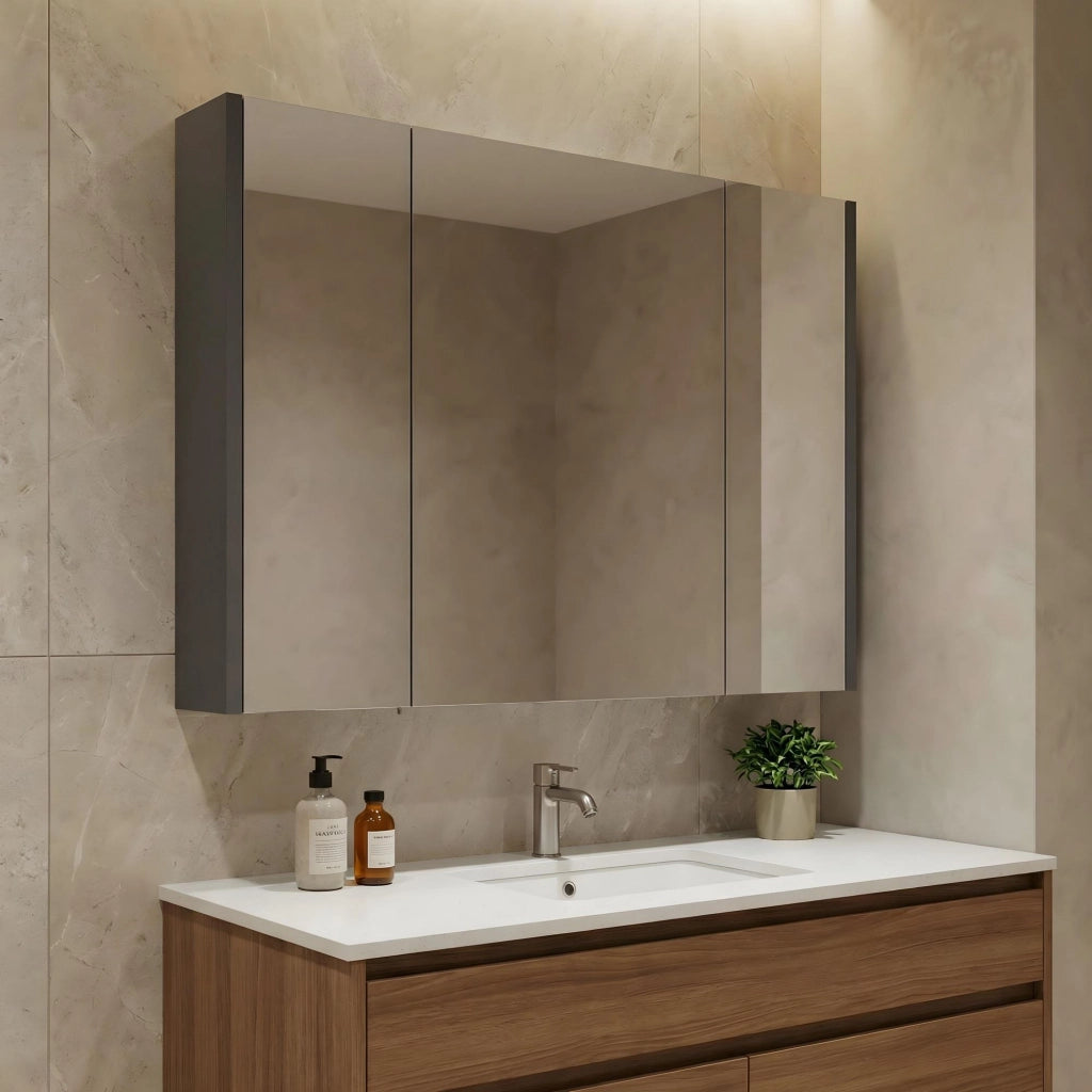 Mobile da bagno con specchio "Arno 100" - 100 x 16 x 66 cm - Grigio / Antracite