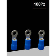 Trade Shop - Set 100pz Capicorda Terminale Ad Occhiello Isolato Per Cavi 4 A 6 Mm² M6 Rv5.5-6 - Blu