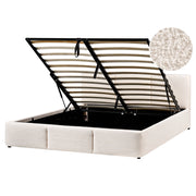 Letto matrimoniale in tessuto bouclè bianco sporco con contenitore 160 x 200 cm Testiera Rivestita Funzione Contenitore