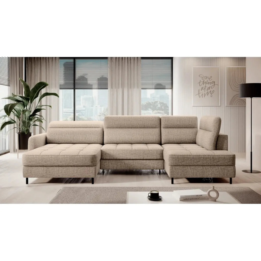 Divano angolare convertibile BERTHO 306 cm beige chiaro – Angolo sinistro con contenitore