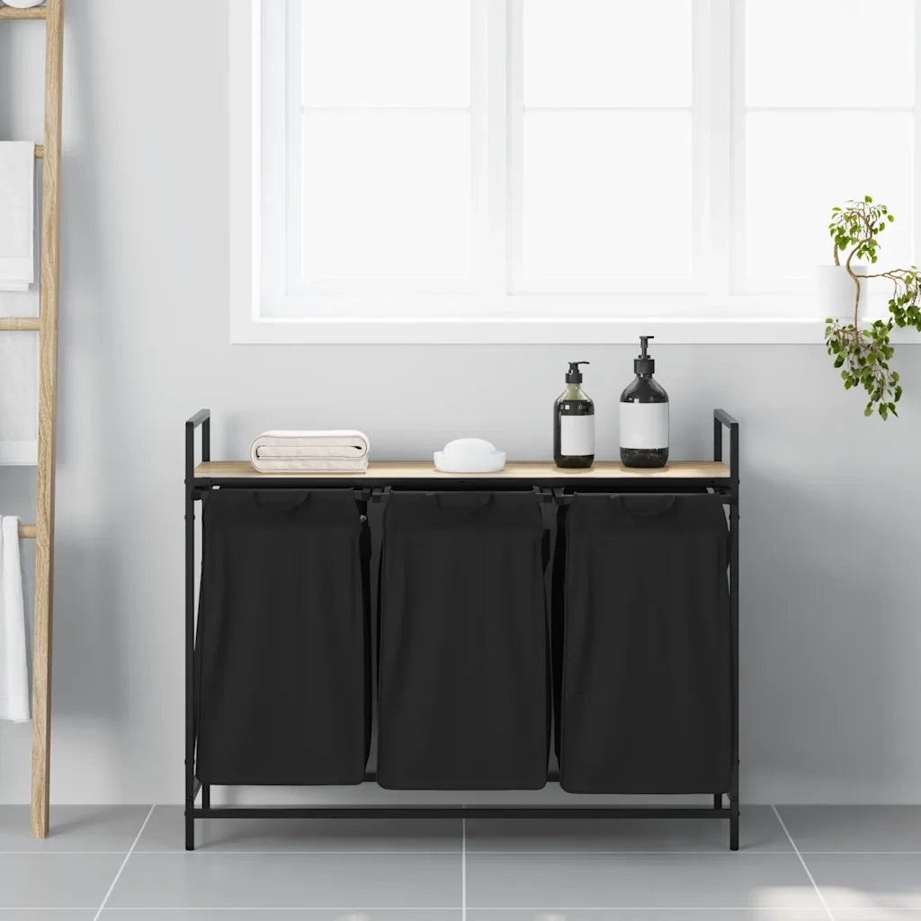 vidaXL Cesto per la Biancheria 3 Scomparti con Ripiano Rovere Sonoma