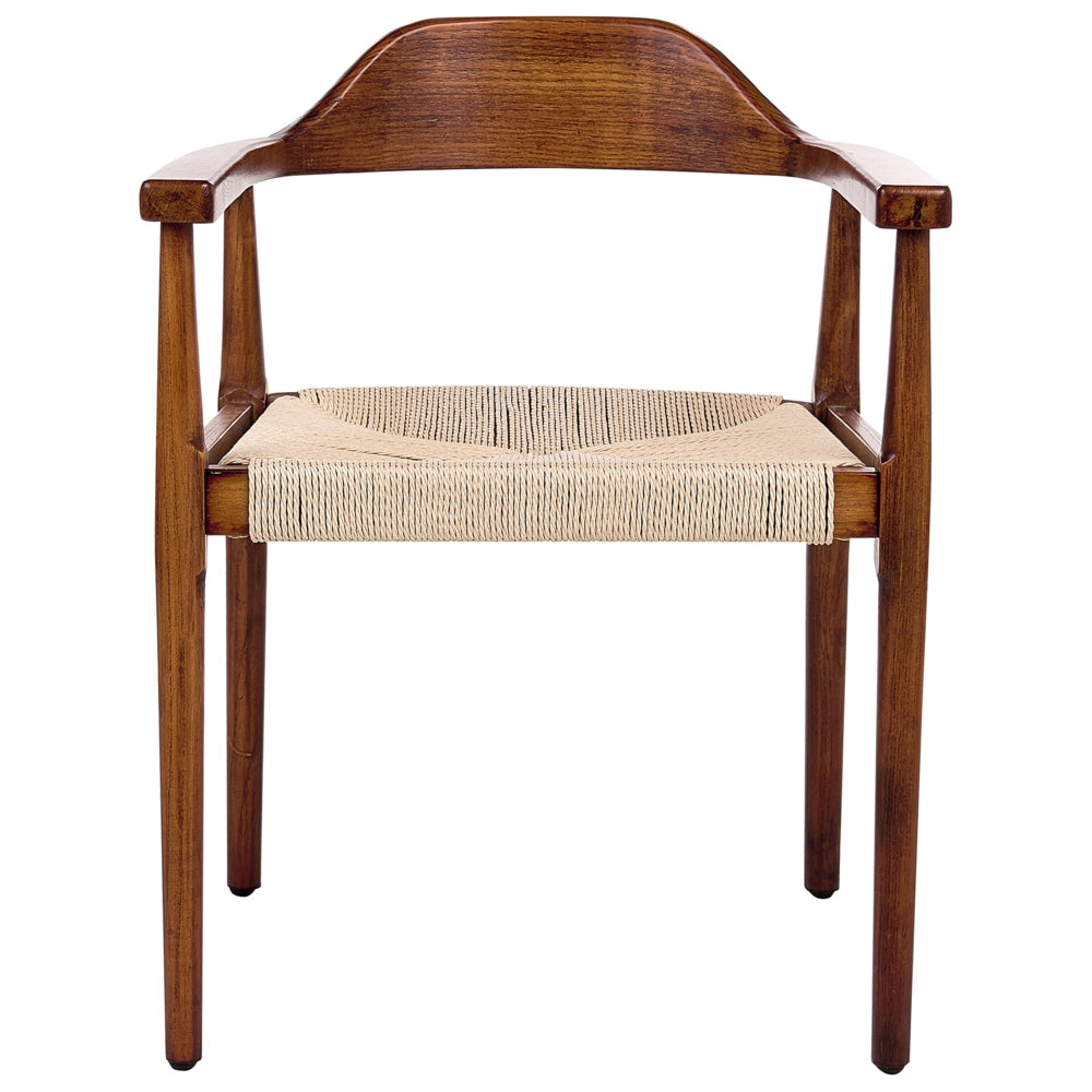 Set di 2 sedie da pranzo con struttura in legno di gomma e sedili in corda di carta in stile retrò Sala da pranzo marrone scuro e beige