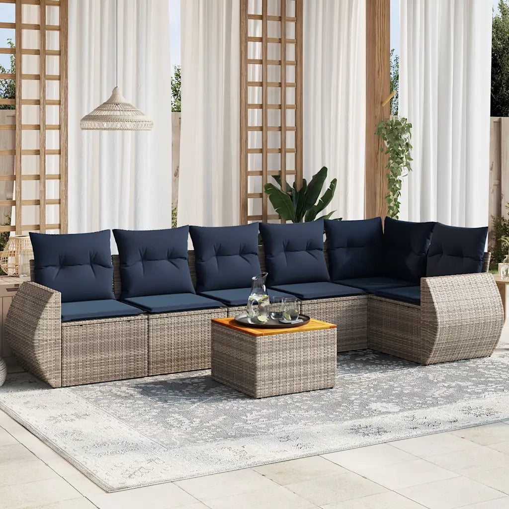Set Divani da Giardino 7 pz con Cuscini Grigio in Polyrattan 3225018