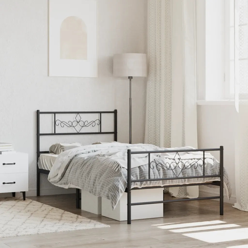 Letto singolo | Letto per adulti | Giroletto con Testiera e Pediera Metallo Nero 107x203 cm