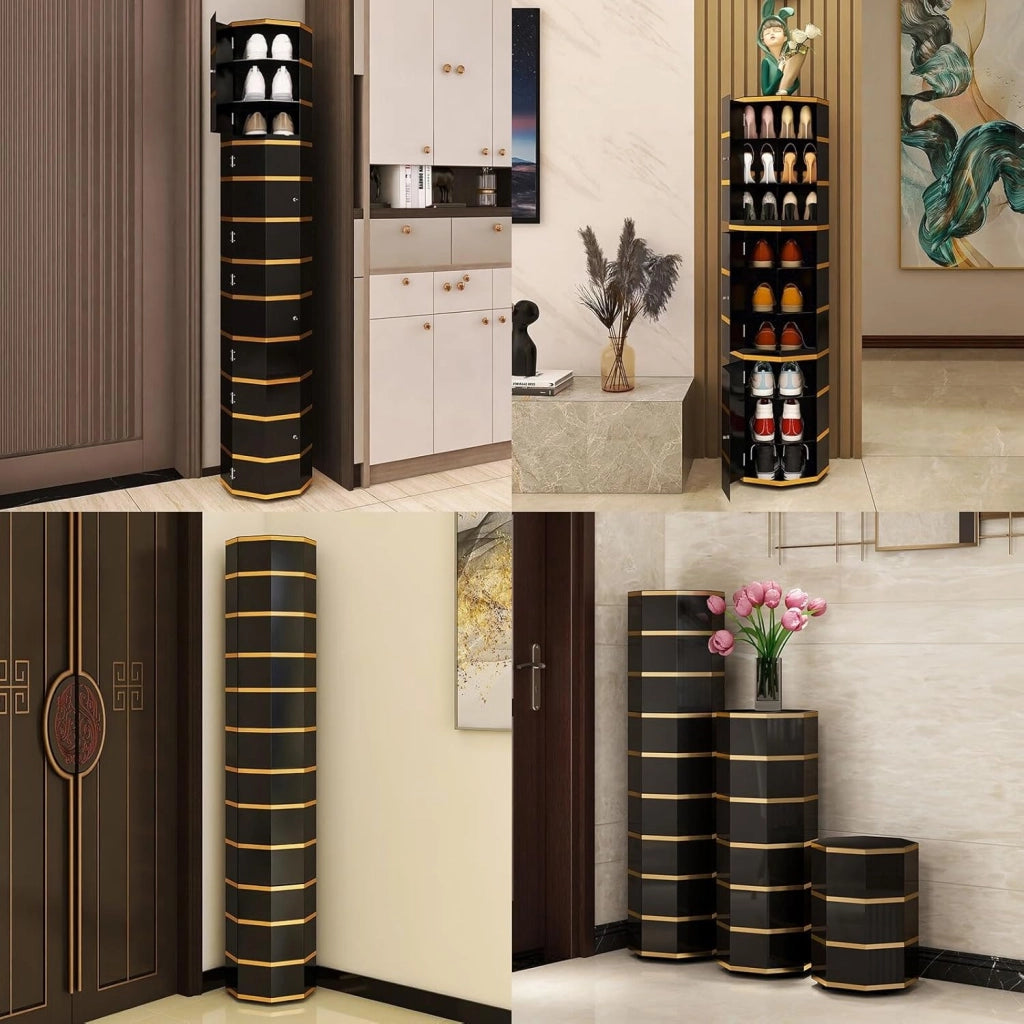 scarpiera Torre scarpiera Girevole di Alta qualità - Armadietto portascarpe Verticale Rotondo autoportante in Metallo con Ante - Design Moderno e salvaspazio (35 * 127 cm/13,8)