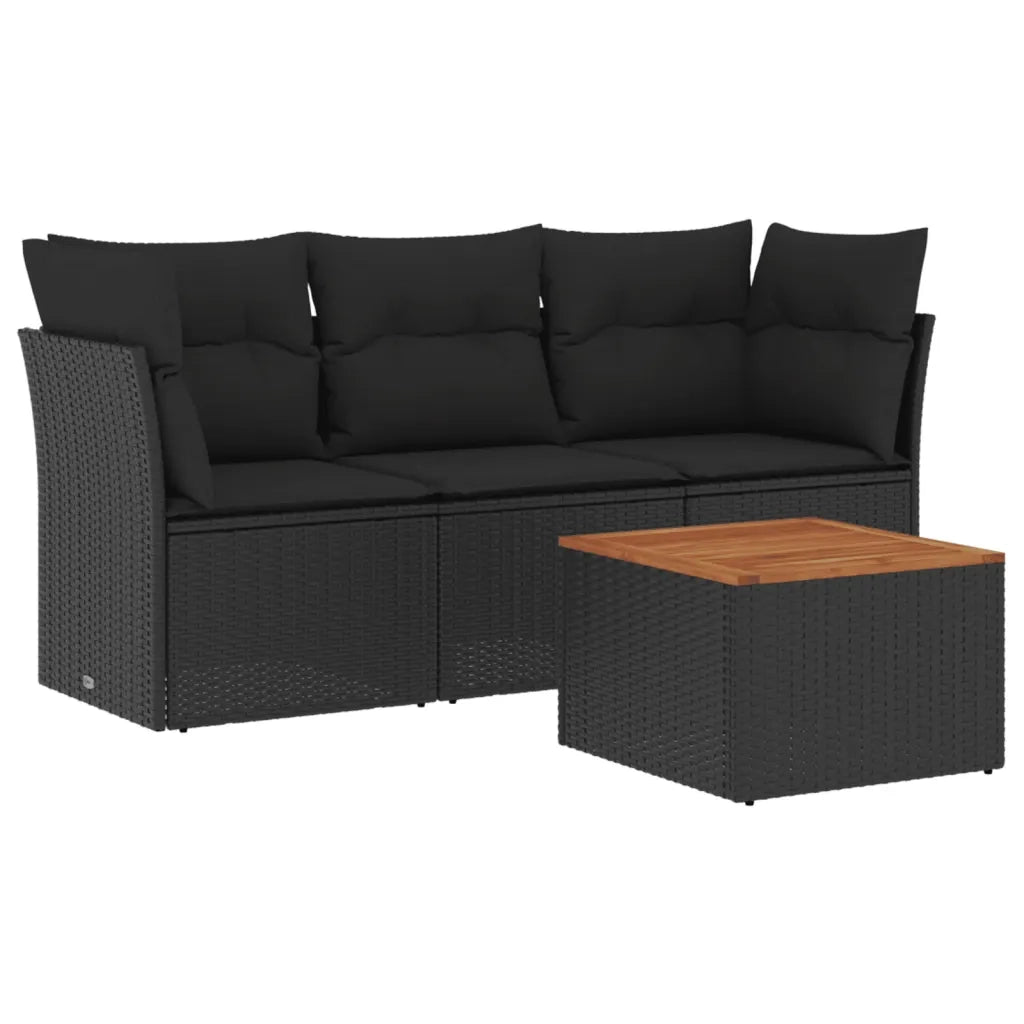 Set Divani da Giardino 4 pz | Set Salotto da Giardino con Cuscini Nero in Polyrattan