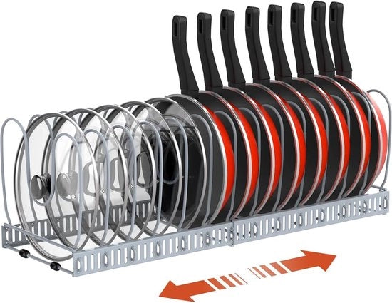 Sostegno per contenitore della porta, supporto espandibile per coperchi con 14 distributori regolabili, organizzatore di coperchi per contenitore della cucina, grigio