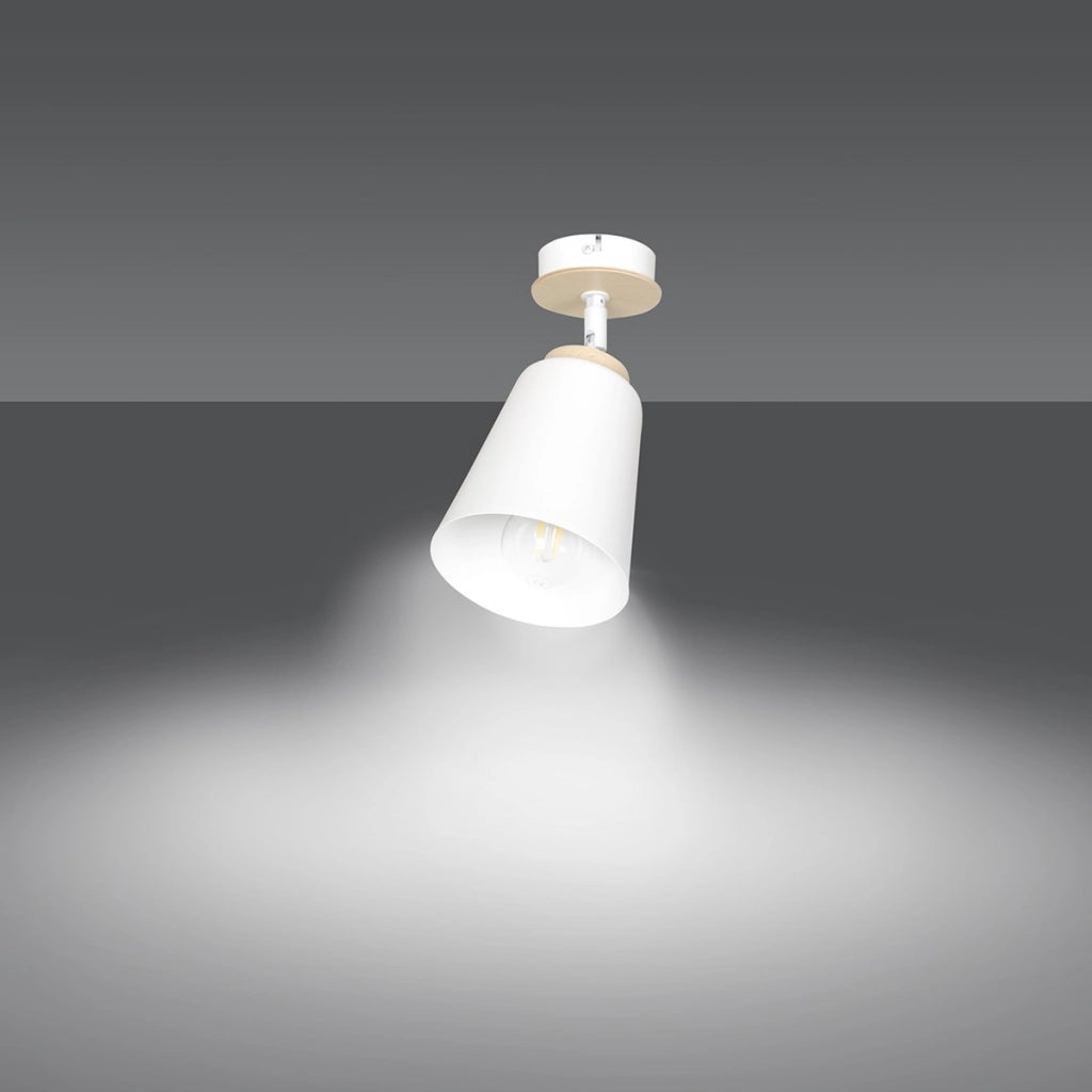 Lampada da soffitto ATLAS in acciaio bianco e legno