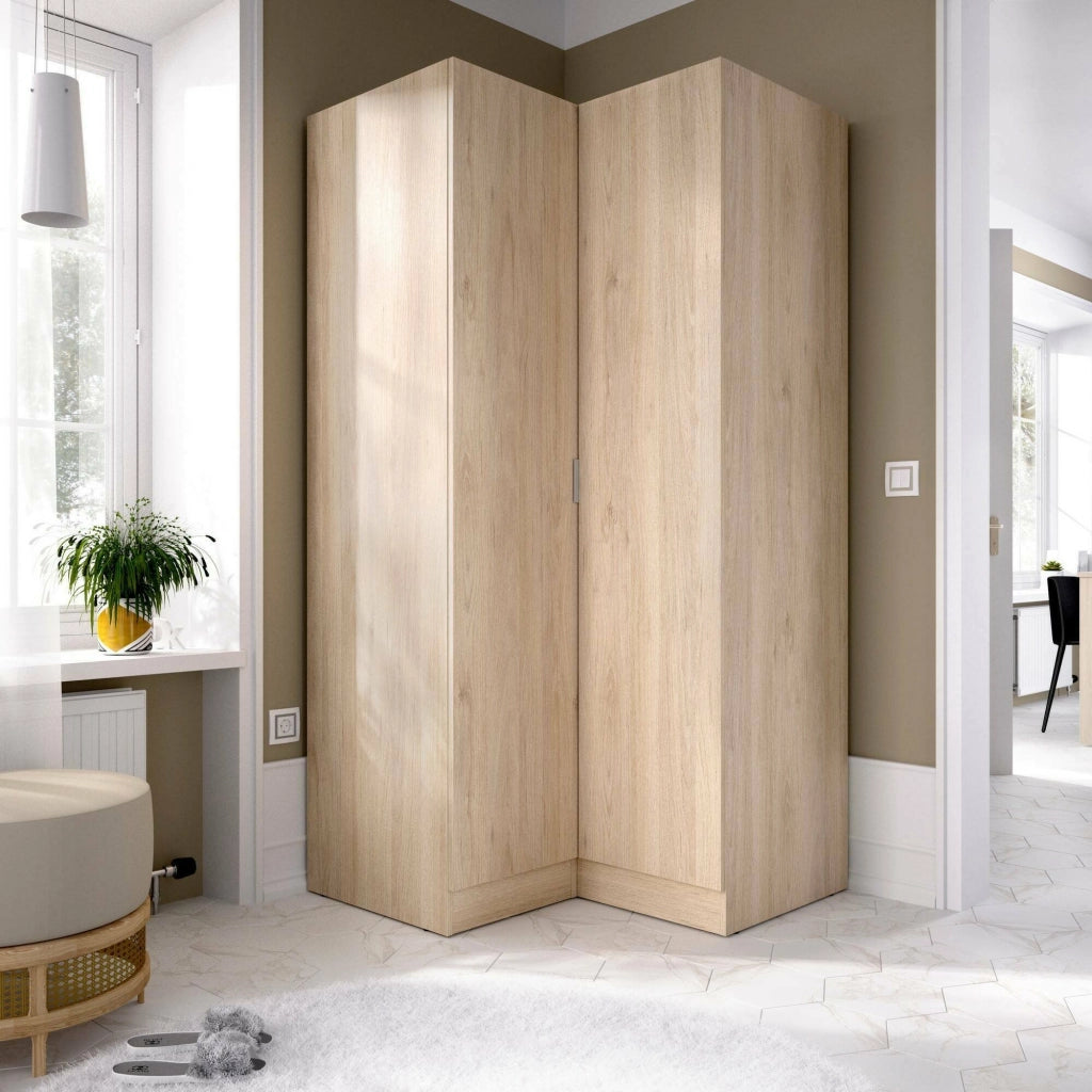 Guardaroba Aser, Mobile angolare per camera da letto, Armadio appendiabiti ad angolo a 2 ante battenti, 91x93h184 cm, Rovere