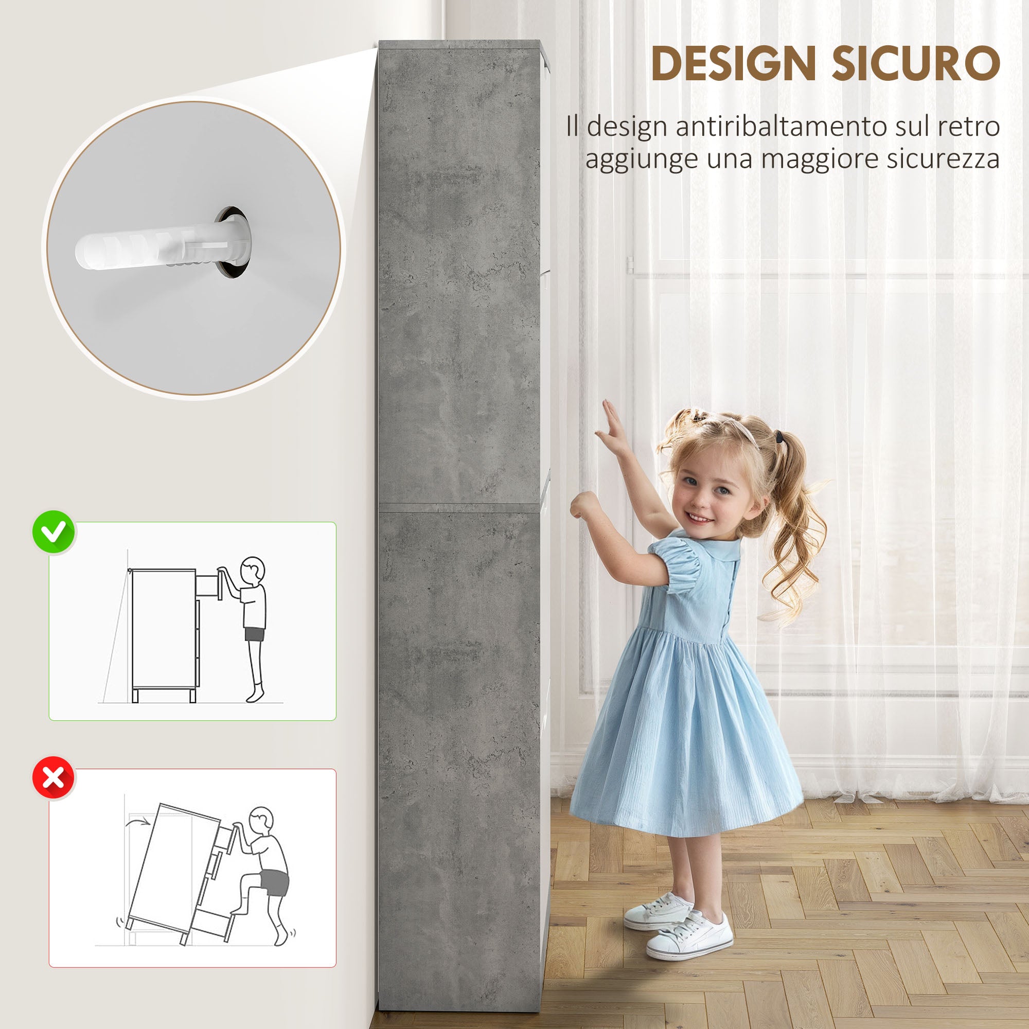 Scarpiera Salvaspazio Moderna 62,5x26x156 cm a 4 Ante per 16 Paia di Scarpe Grigio Cemento