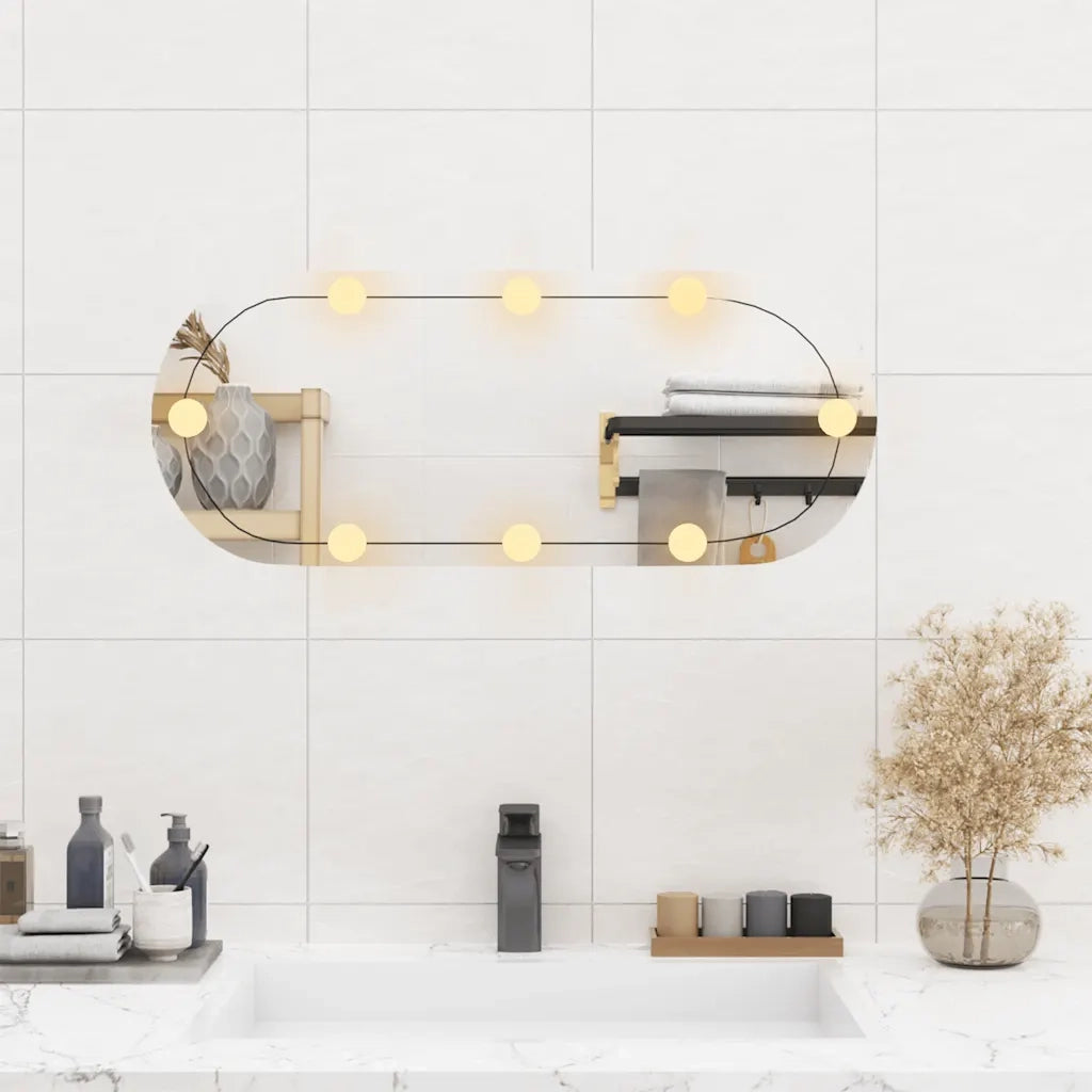 Specchio da Parete con Luci LED-Specchio a Muro-Specchio Decorativo 30x70 cm Vetro Ovale