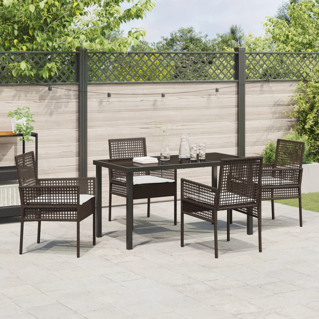 Set Giardino da 5 Pezzi con Cuscini Marrone in Rattan