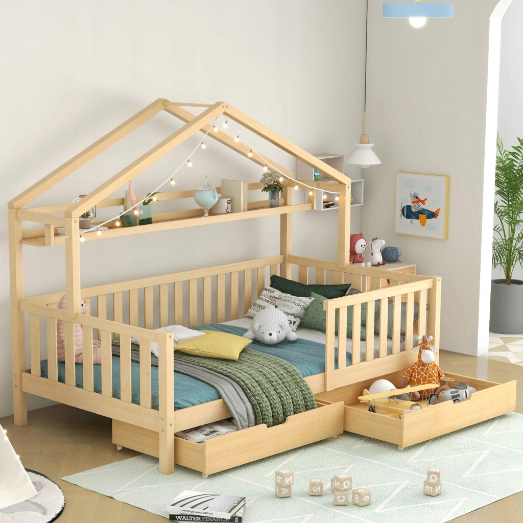 Letto singolo per bambini in legno con cassetti - Xylo - 90x200