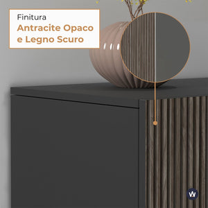 WHOUS Credenza Soggiorno in Stile Canneté, Made in Italy COLORE: Antracite opaco/Legno scuro, STILE: 4 ante