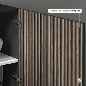 WHOUS Credenza Soggiorno in Stile Canneté, Made in Italy COLORE: Antracite opaco/Legno scuro, STILE: 4 ante
