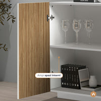 WHOUS Credenza Soggiorno in Stile Canneté, Made in Italy COLORE: Bianco opaco/Legno chiaro, STILE: 4 ante