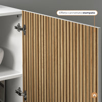 WHOUS Credenza Soggiorno in Stile Canneté, Made in Italy COLORE: Bianco opaco/Legno chiaro, STILE: 4 ante