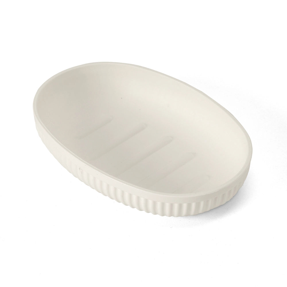 Porta saponetta da appoggio bianco crema in plastica rigida cannettata Arizona