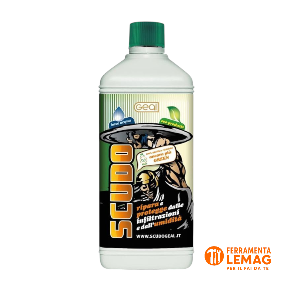 GEAL SCUDO. Idrorepellente Anti Infiltrazioni Base Acqua. Elimina Infiltrazioni per Terrazze, Pavimenti e Rivestimenti. 1 Litro rivestimenti. 1 Litro