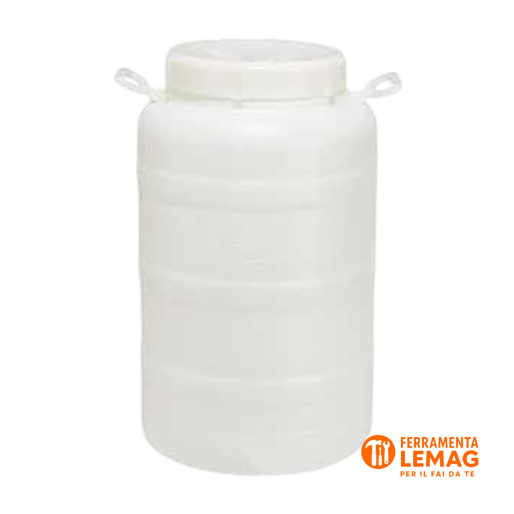 FUSTO CONTENITORE BOCCA LARGA 50 LT. BIANCO PER ALIMENTI CON TAPPO A VITE