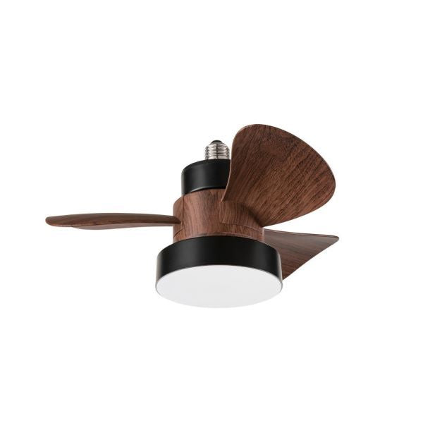 LAMPADINA LED E27 VENTILATORE NERO/PALE EFFETTO LEGNO SCURO CON TELECOMANDO