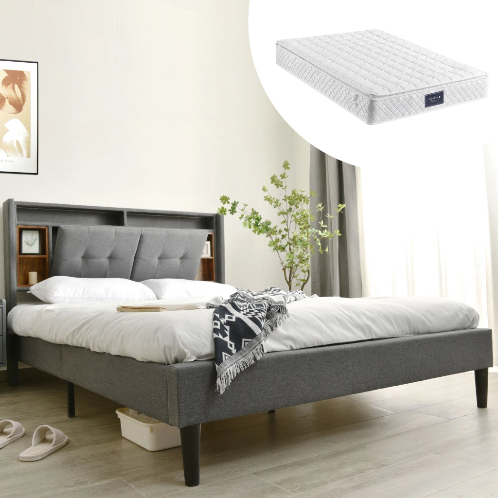 letto con testata imbottita legno grigio 140 x 200 cm