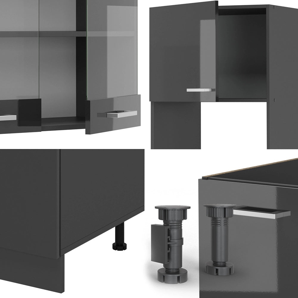 Vicco Cucina angolare completa Antracite lucido/antracite 237 x 247 cm , PL Rovere