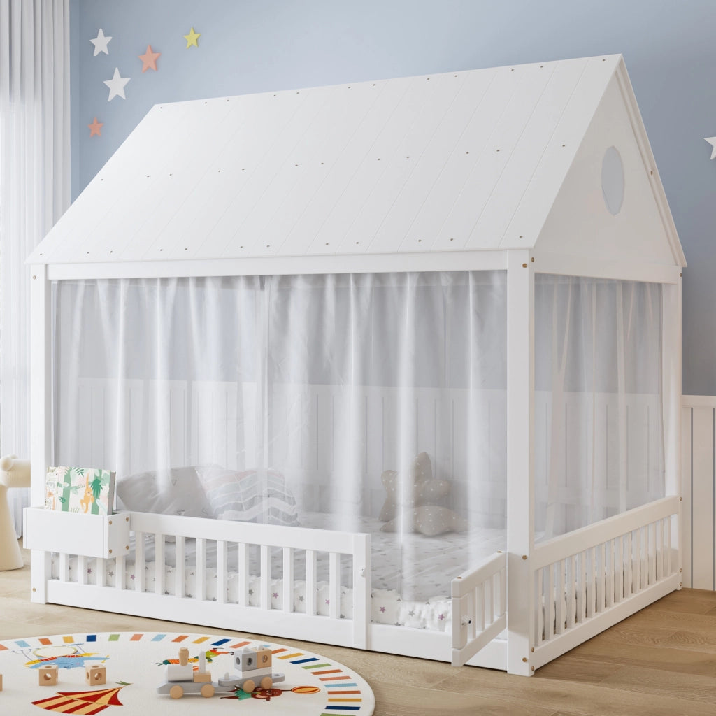 Letto singolo per bambini 140x200 cm bianco con tende