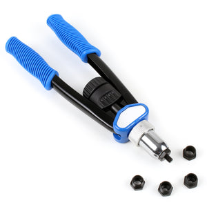 Set pinza rivettatrice con 5 punte e 150 dadi a rivetto M5/M6/M8/M10/M12 30 pz. ciascuno