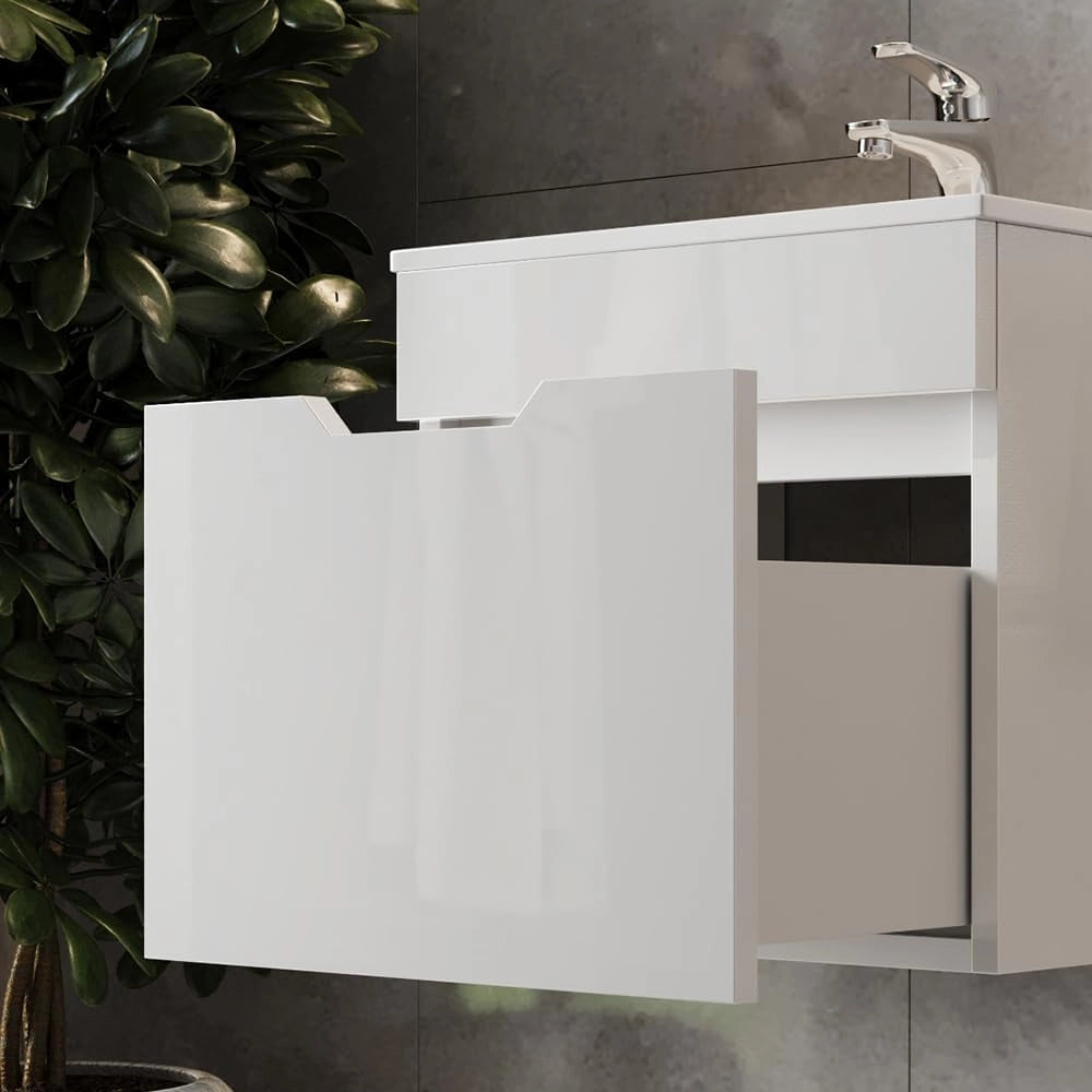 Set mobili bagno Stefanie, Bianco, 49 cm, composto da mobile sottolavabo e lavabo