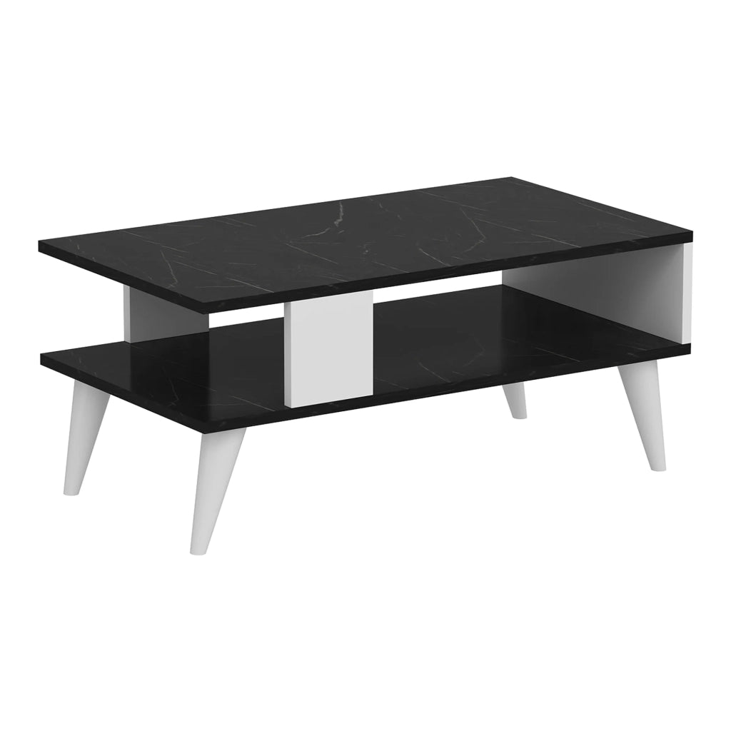 Tavolino con vano contenitore 40 x 90 x 45 cm marmo nero/bianco 03_0008465