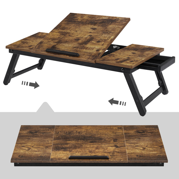Tavolo pieghevole per laptop VALORA, marrone rustico, stile loft LLD110B01