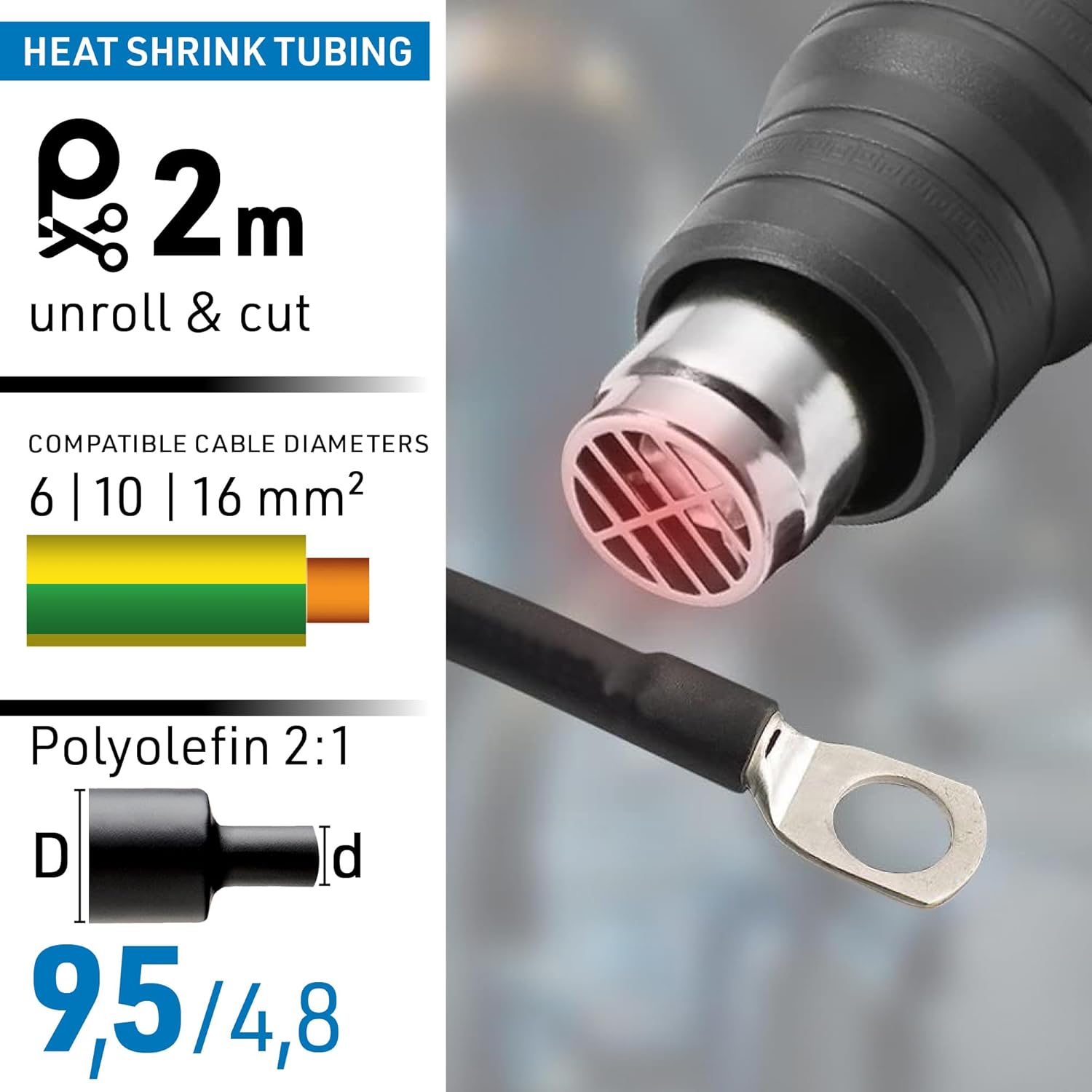 GUAINA TERMORESTRINGENTE 2M D.9,5/4,8MM NERA.