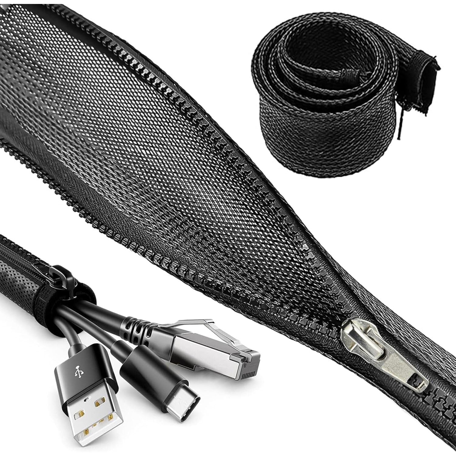 RACCOGLI CAVI CON ZIP 1,5M D.25MM NERO.