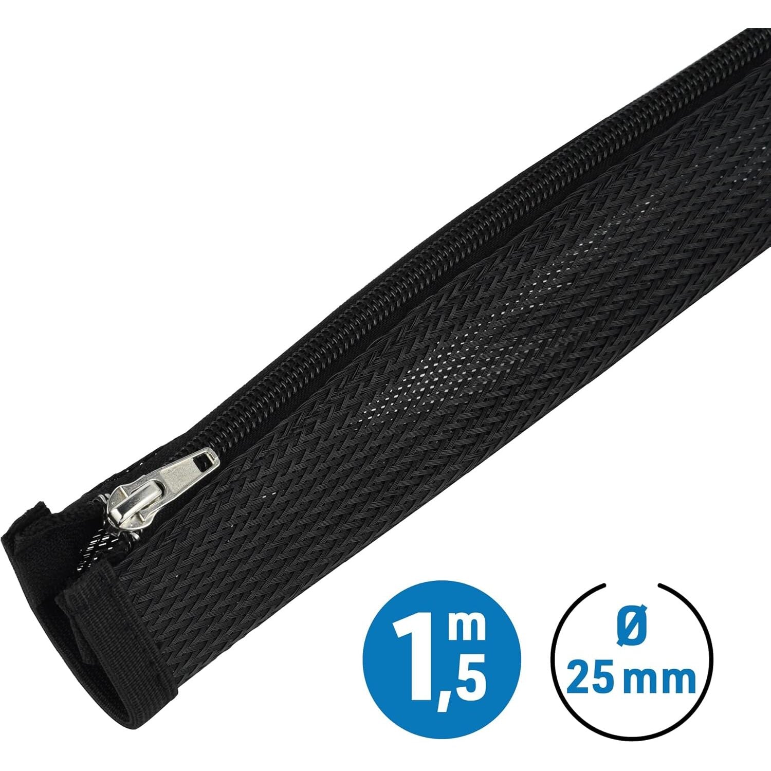 RACCOGLI CAVI CON ZIP 1,5M D.25MM NERO.