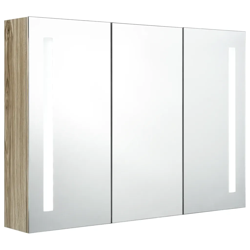 Armadietto Bagno | Armadio da bagno con Specchio e LED 89x14x62 cm Rovere