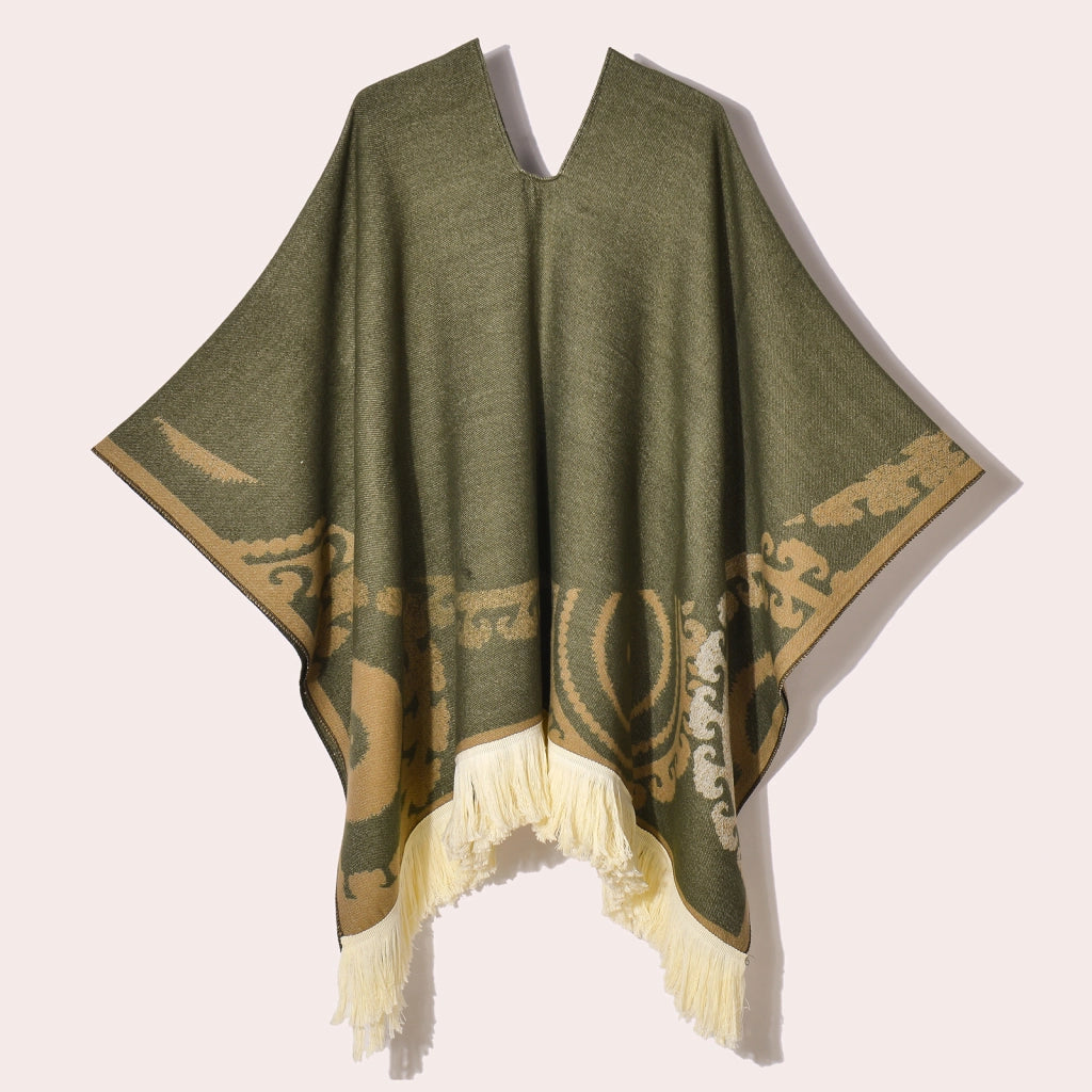 Sciarpa da viaggio da donna, stile etnico, con nappe, modello pullover, calda cappa decorativa da esterno in jacquard