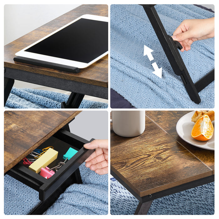 Tavolo pieghevole per laptop VALORA, marrone rustico, stile loft LLD110B01